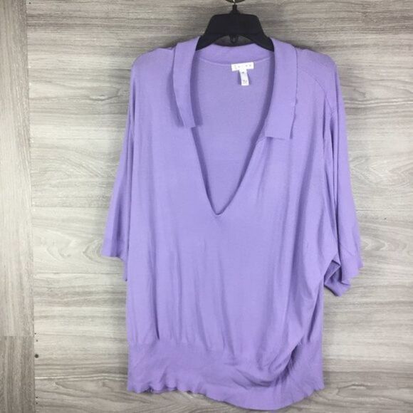 Leith Purple Deep V Neck Short Sleeve Top - Picture 1 of 5